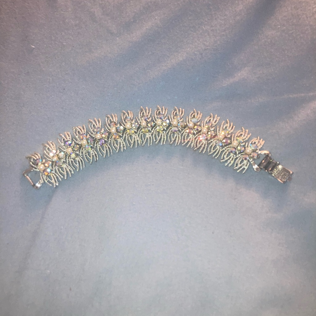 Vintage Coro Bracelet With Faux Pearl And Ab Crystals